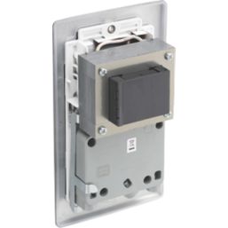 British General Nexus Metal 1-Gang Dual Voltage Shaver Socket 115/240V Brushed Steel with White Inserts