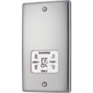 British General Nexus Metal 1-Gang Dual Voltage Shaver Socket 115/240V Brushed Steel with White Inserts