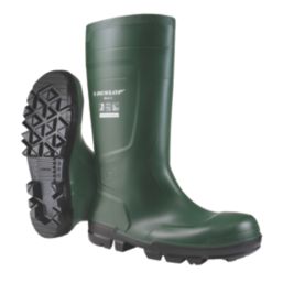 Dunlop Work It Size 10.5 Green Steel Toe Cap Safety Wellies Screwfix