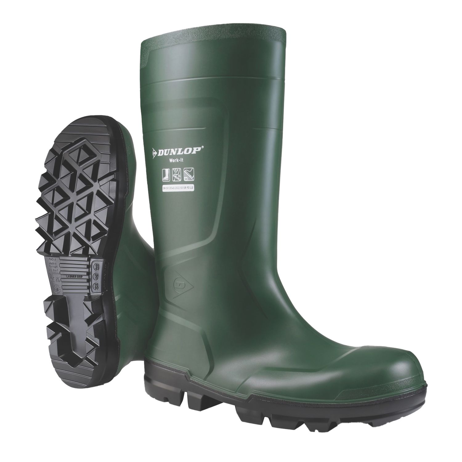 Dunlop Work-It Size 10.5 Green Steel Toe Cap Safety Wellies (483XG)