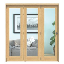 Green & Taylor  3-Door 1-Clear Light Unfinished Oak Wooden Shaker Internal Bi-Fold Door 2060mm x 1905mm