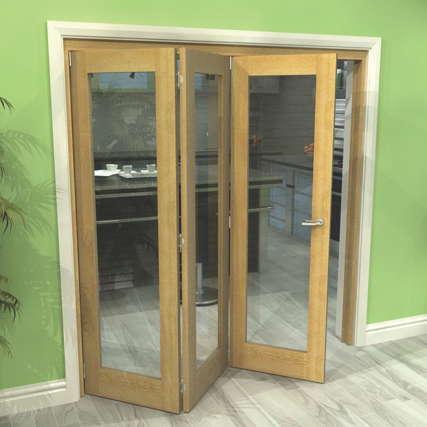 Green & Taylor 3-Door 1-Clear Light Unfinished Oak Wooden Shaker Internal Bi-Fold Door 2060mm x 1905mm (484CT)