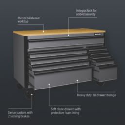 Bunker 10 Drawer  Roller Tool Cabinet 1502mm x 622mm x 973mm