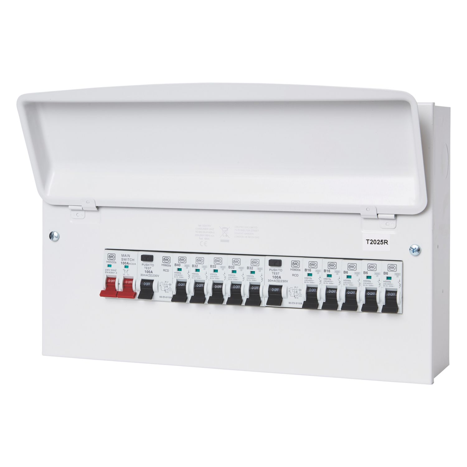MK Sentry 16-Module 16-Way Populated High Integrity Dual RCD Consumer Unit (484VF)