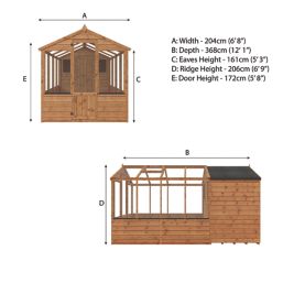 Mercia Traditional 6' x 12' (Nominal) Timber Greenhouse & Shed