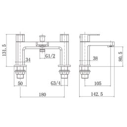 ETAL Lanza Brushed Brass 174mm Deck Mounted Dual Control Manual Shower Mixer Tap