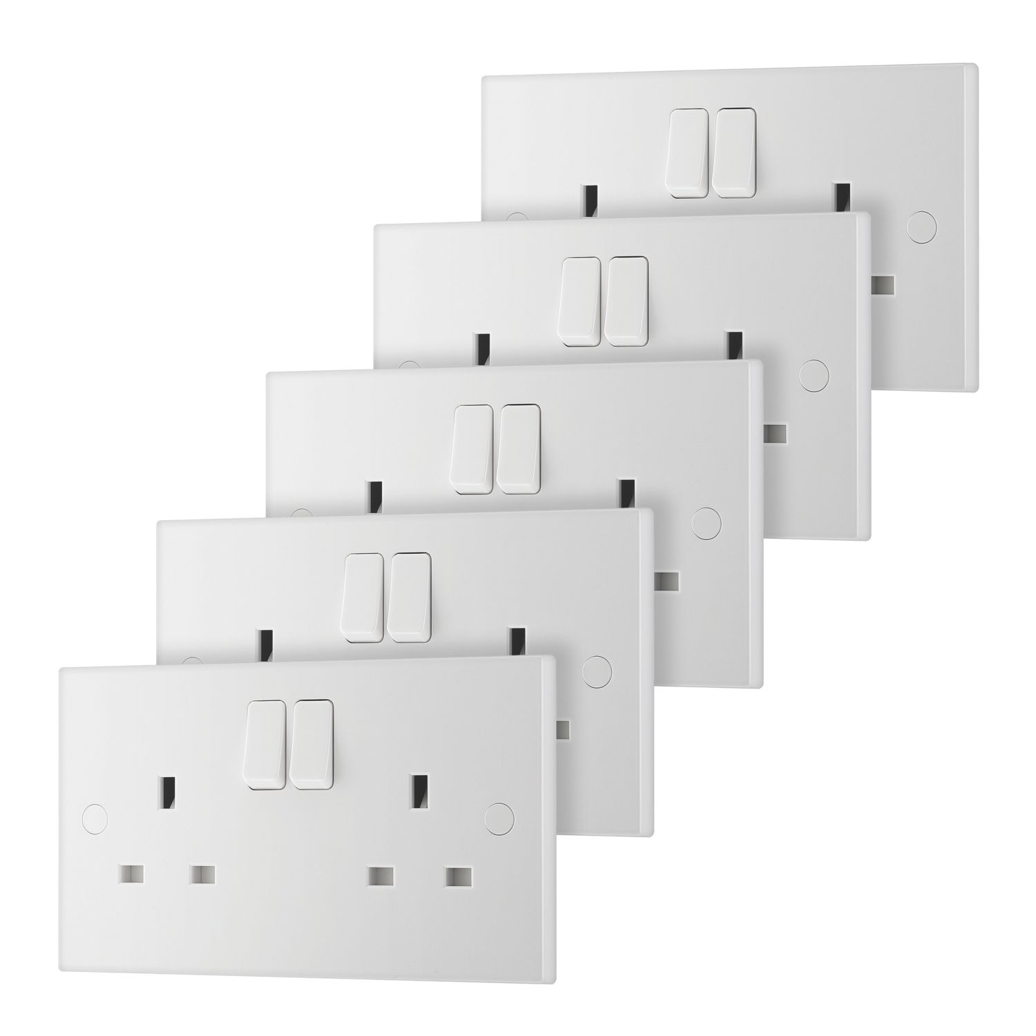 British General 900 Series 13A 2-Gang SP Switched Plug Sockets White 5 Pack (48563)