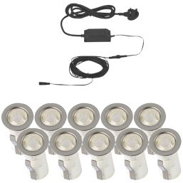 LAP Apollo White 15mm Outdoor LED Deck Light Kit Polished Stainless Steel 2.6W 10 x 2.5lm 10 Pack