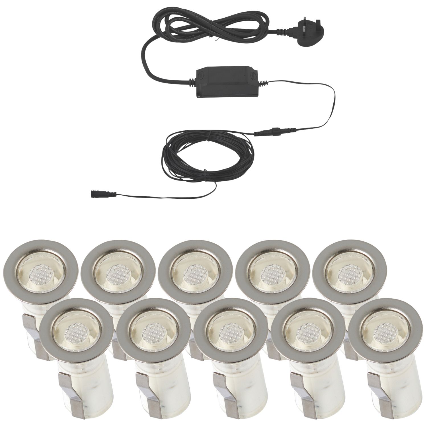 LAP Apollo White 15mm Outdoor Round LED Deck Light Kit Polished Stainless Steel 2.6W 10 x 2.5lm 10 Pack (485FX)