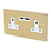 Varilight  13AX 2-Gang Unswitched Socket + 2.1A 2-Outlet Type A USB Charger Brushed Brass with White Inserts