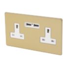 Varilight  13AX 2-Gang Unswitched Socket + 2.1A 10.5W 2-Outlet Type A USB Charger Brushed Brass with White Inserts