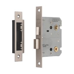 Smith & Locke Fire Rated  Satin Nickel Bathroom Lock 76mm Case - 57mm Backset