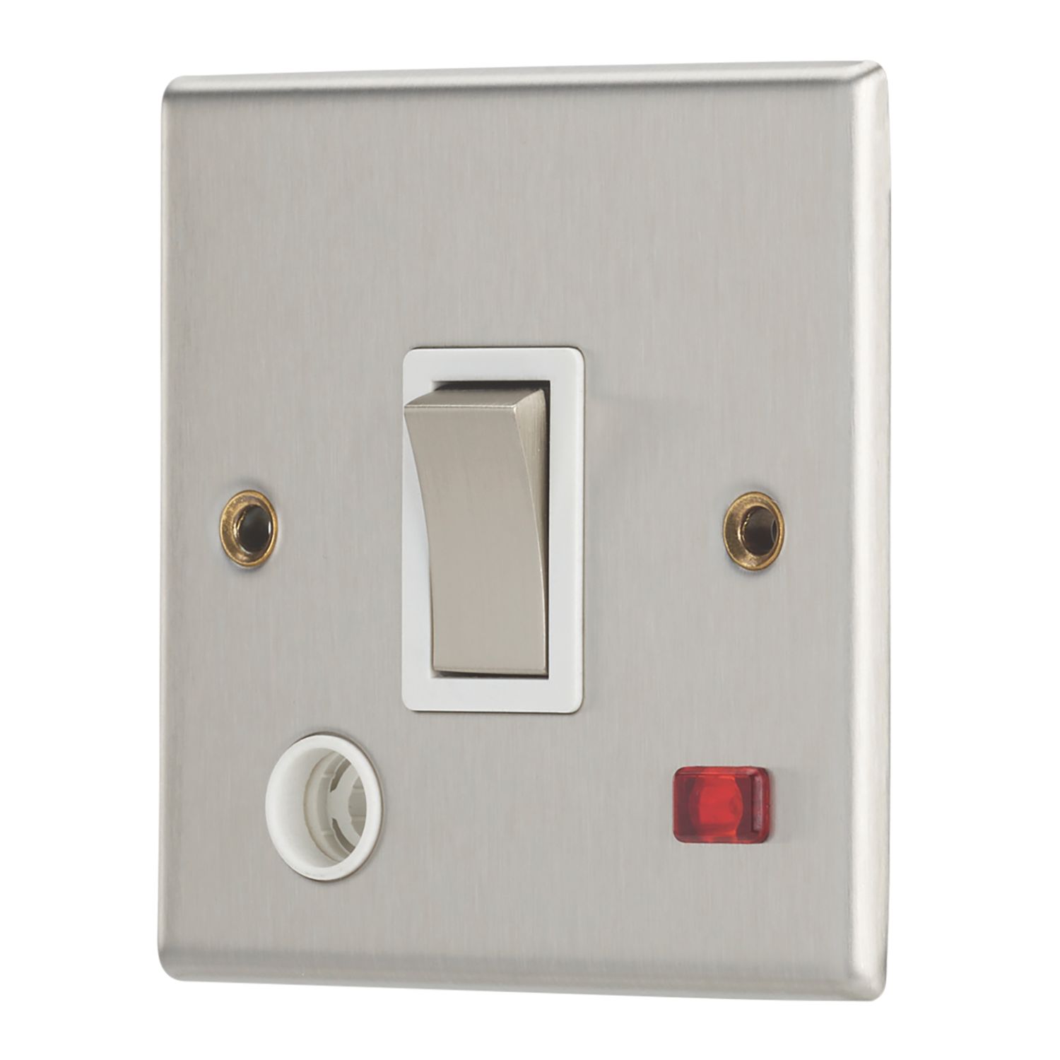 Contactum iConic 20A 1-Gang DP Control Switch & Flex Outlet Brushed Steel with Neon with White Inserts (486RK)