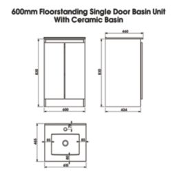 Newland  Double Door Floor Standing Vanity Unit with Basin Effect Natural Oak 600mm x 450mm x 840mm