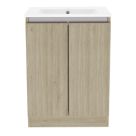 Newland  Double Door Floor Standing Vanity Unit with Basin Effect Natural Oak 600mm x 450mm x 840mm
