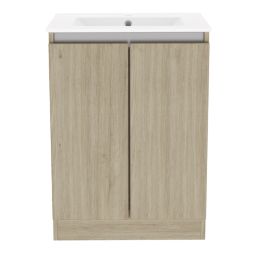 Newland  Double Door Floor Standing Vanity Unit with Basin Effect Natural Oak 600mm x 450mm x 840mm