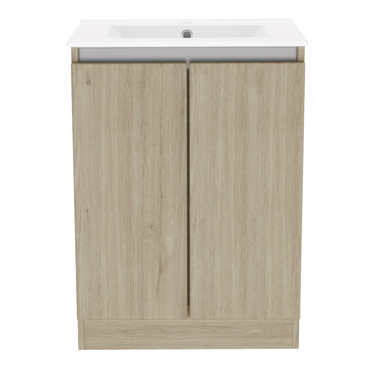 Newland Double Door Floor Standing Vanity Unit with Basin Effect Natural Oak 600mm x 450mm x 840mm (486RN)
