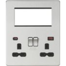 Knightsbridge SFR994BC 13A 2-Gang DP Combination Plate + 4.0A 18W 2-Outlet Type A & C USB Charger Brushed Chrome with Black Inserts