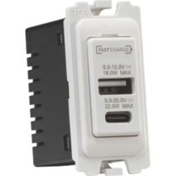 Knightsbridge  Grid 1.1A 22W 2-Outlet Type A & C USB Socket White