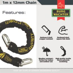 Burg-Wachter Hardened Steel Heavy Duty Chain 1m x 12mm