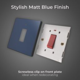 British General Evolve 45A 1-Gang 2-Pole Cooker Switch Blue with LED with Black Inserts