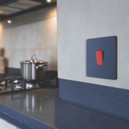 British General Evolve 45A 1-Gang 2-Pole Cooker Switch Blue with LED with Black Inserts
