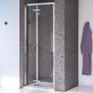 Aqualux Edge 8 Semi-Frameless Square Bi-Fold Shower Door Polished Silver 900mm x 2000mm