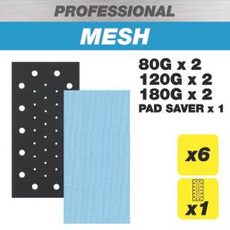 Trend Pro Mesh AB/HLF/M7/P 80, 120 & 180 Grit Mesh Multi-Material Half Sheet Sanding Pads with Pad Saver  x  7 Pack