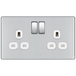 LAP  13A 2-Gang DP Switched Socket Polished Chrome  with White Inserts