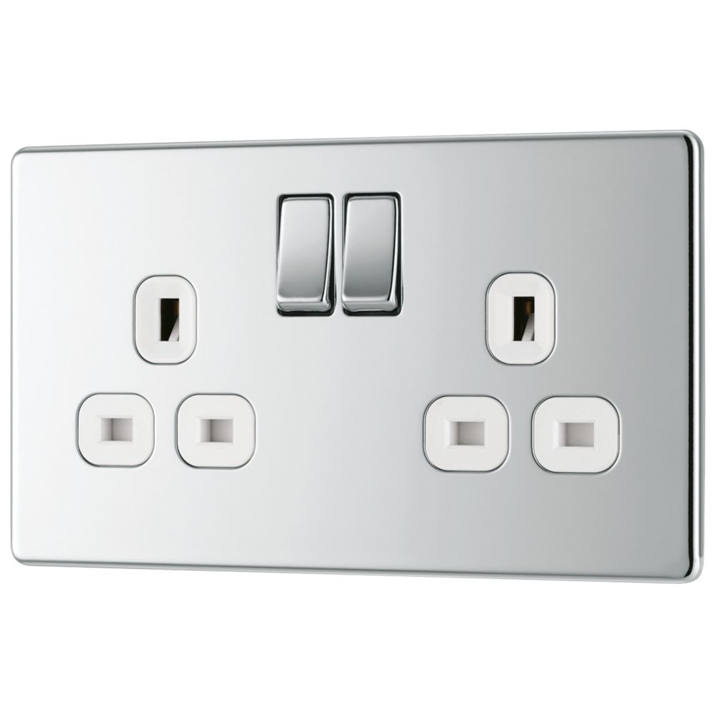 LAP 13A 2-Gang DP Switched Socket Polished Chrome with White Inserts ...