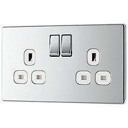 LAP  13A 2-Gang DP Switched Socket Polished Chrome  with White Inserts