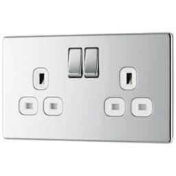 LAP  13A 2-Gang DP Switched Socket Polished Chrome  with White Inserts