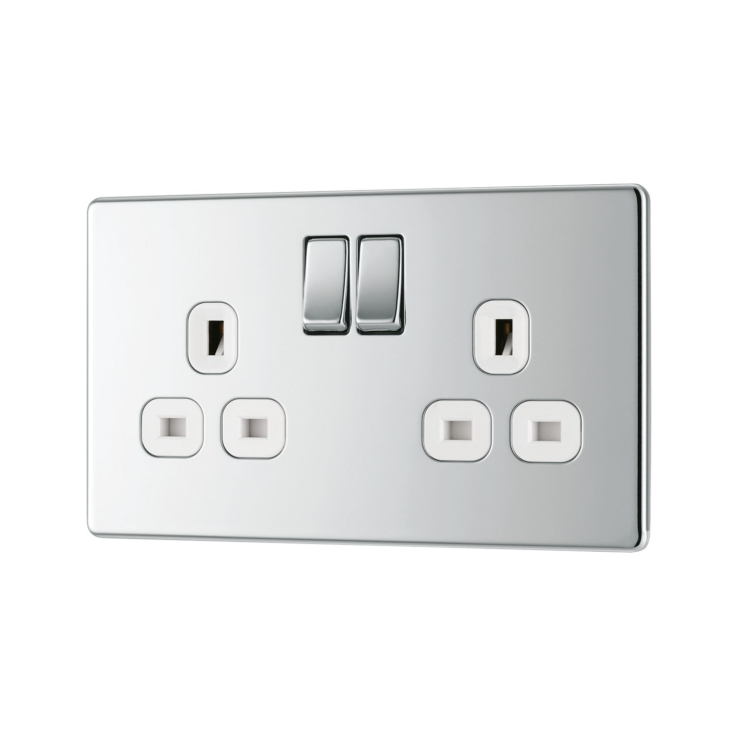 LAP 13A 2-Gang DP Switched Socket Polished Chrome with White Inserts (488KJ)