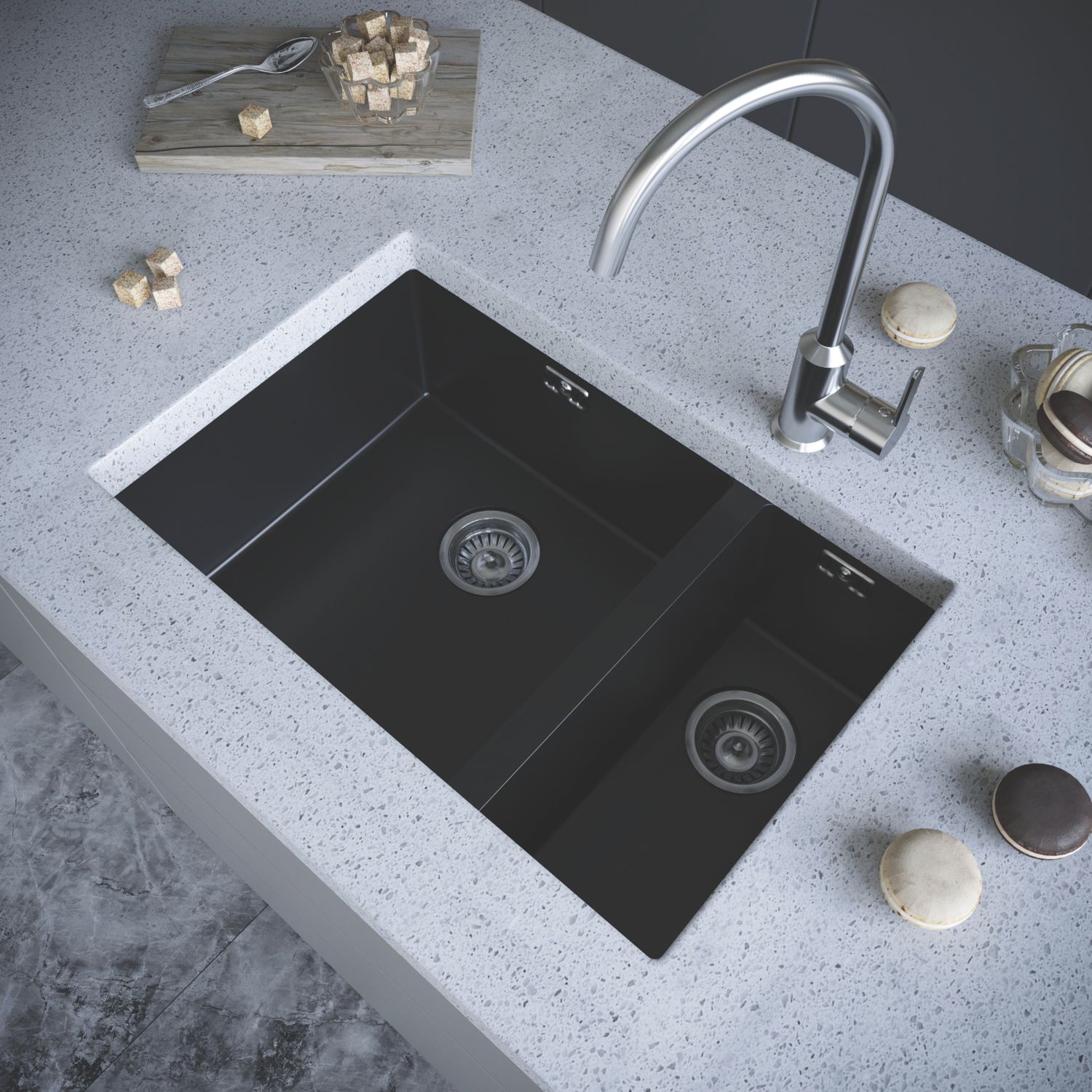 ETAL Comite 1.5 Bowl Composite Kitchen Sink Matt Black Left-Handed 670mm x 440mm (488RG)