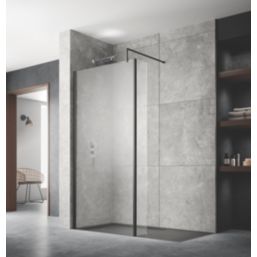 ETAL  WRSBP76 Semi-Framed Wetroom Screen with Support Bar Matt Black 760mm x 1950mm