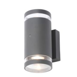 Zink Lens Outdoor Up and Down Wall Light With Photocell Anthracite
