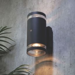 Zink Lens Outdoor Up and Down Wall Light With Photocell Anthracite