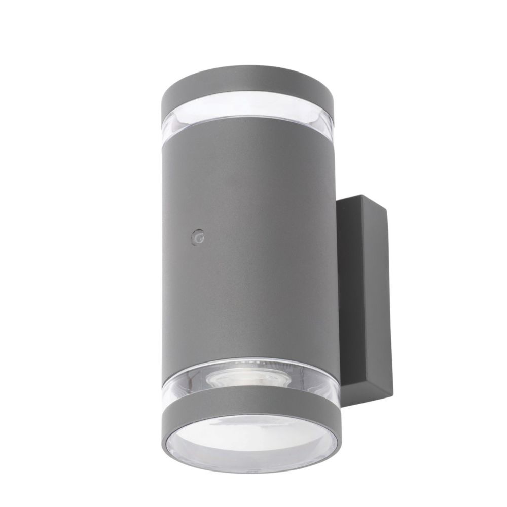 Zink Lens Outdoor Up and Down Wall Light With Photocell Anthracite ...