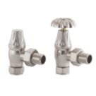 Arroll UK-10 15mm x 1/2" Brushed Nickel Angled & L/S Traditional Manual Radiator Valve & Lockshield