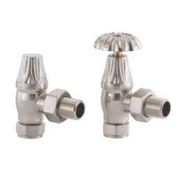 Arroll UK-10 15mm x 1/2" Brushed Nickel Angled & L/S Traditional Manual Radiator Valve & Lockshield