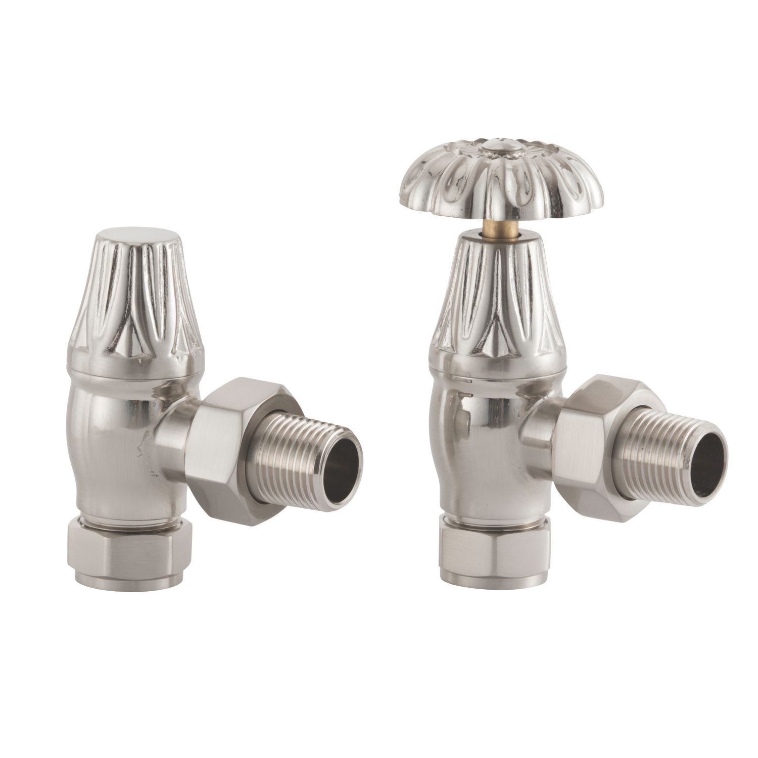 Arroll UK-10 15mm x 1/2" Brushed Nickel Angled & L/S Traditional Manual Radiator Valve & Lockshield (4892G)