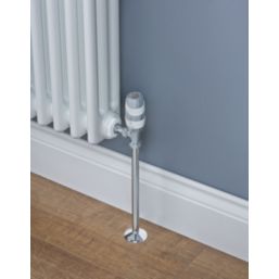 Terrier Decorative 15mm x 1/2" White/Chrome Angled & L/S Modern Thermostatic Radiator Valve & Lockshield