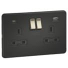 Knightsbridge Screwless 13A 2-Gang SP Switched Socket + 4.0A 20W 2-Outlet Type A & C USB Charger Matt Black with Black Inserts