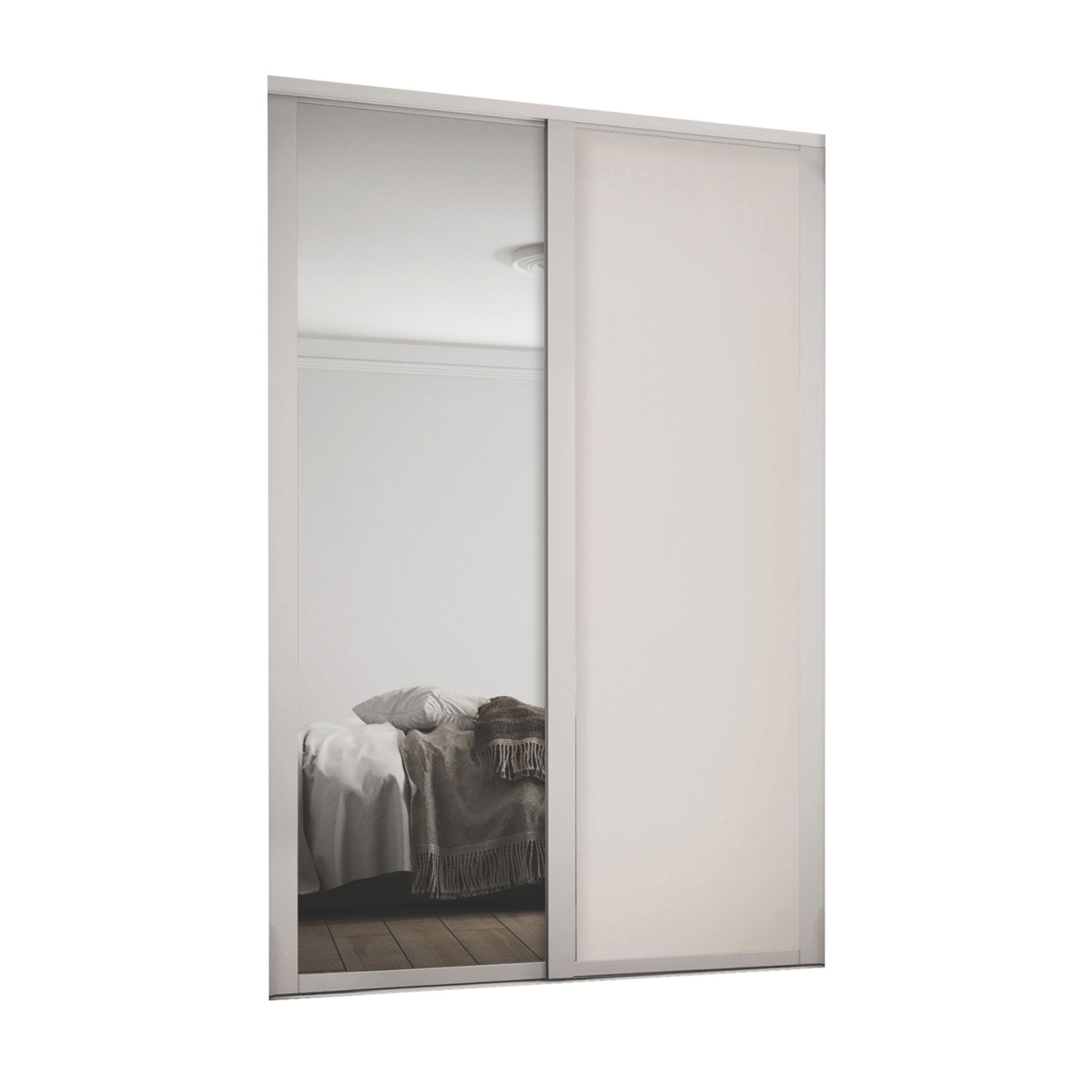 Spacepro Shaker 2-Door Sliding Wardrobe Door Kit Cashmere Frame Cashmere / Mirror Panel 1145mm x 2260mm (489GK)