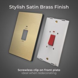 British General Evolve 45A 2-Gang 2-Pole Cooker Switch Satin Brass with LED with Black Inserts