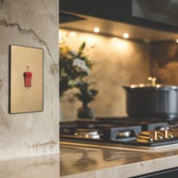 British General Evolve 45A 2-Gang 2-Pole Cooker Switch Satin Brass with LED with Black Inserts