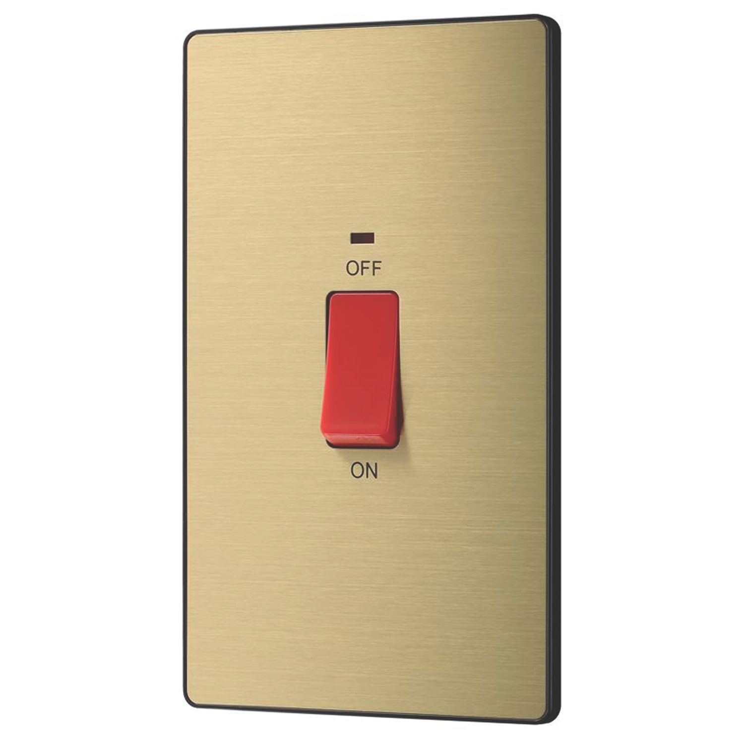 British General Evolve 45A 2-Gang 2-Pole Cooker Switch Satin Brass with LED with Black Inserts (489PY)