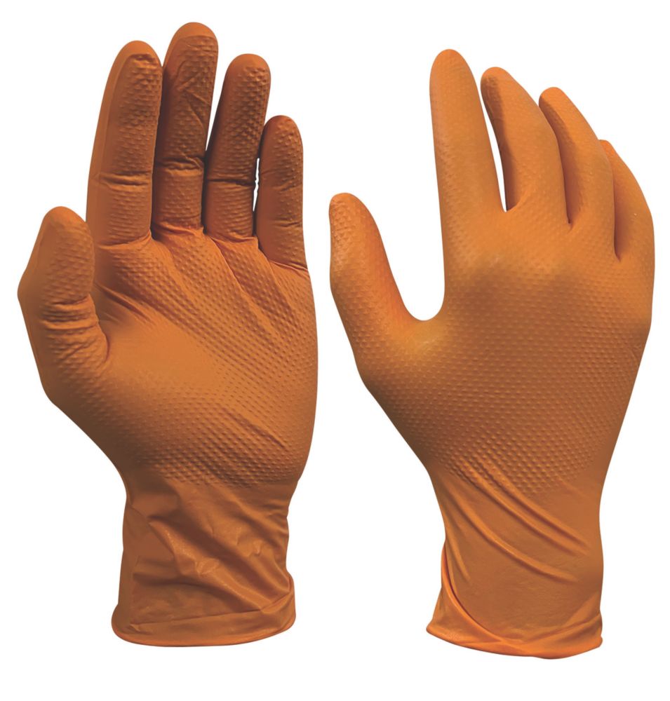 Site Nitrile Powder-Free Disposable Grip Gloves Orange Large 50 Pack -  Screwfix