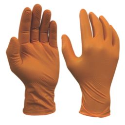 Site Nitrile Powder Free Disposable Grip Gloves Orange Large 50 Pack Screwfix