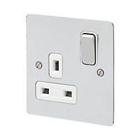 MK Edge 13A 1-Gang DP Switched Plug Socket Polished Chrome  with White Inserts
